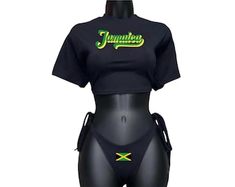 Custom Jamaica style 2 piece shirt, bikini, shirt bikini, beach, vacation set