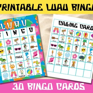 Printable Luau Bingo Game, Hawaiian Party Game, Aloha Bingo Game for Kids and Adults, Hawaiian Birthday Party Game, 30 Cards Plus Markers