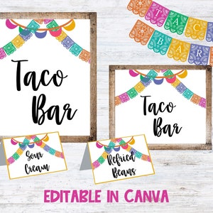 Taco Bar Kit Instant Download druckbar, machen Sie Ihre eigene Tacos Party, Taco Fiesta Bar Schild, Tags, Etiketten,
