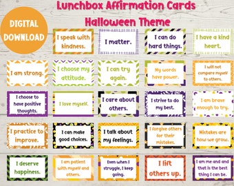 Lunch Box Notes- Positive Affirmations for Kids- Halloween Background Theme