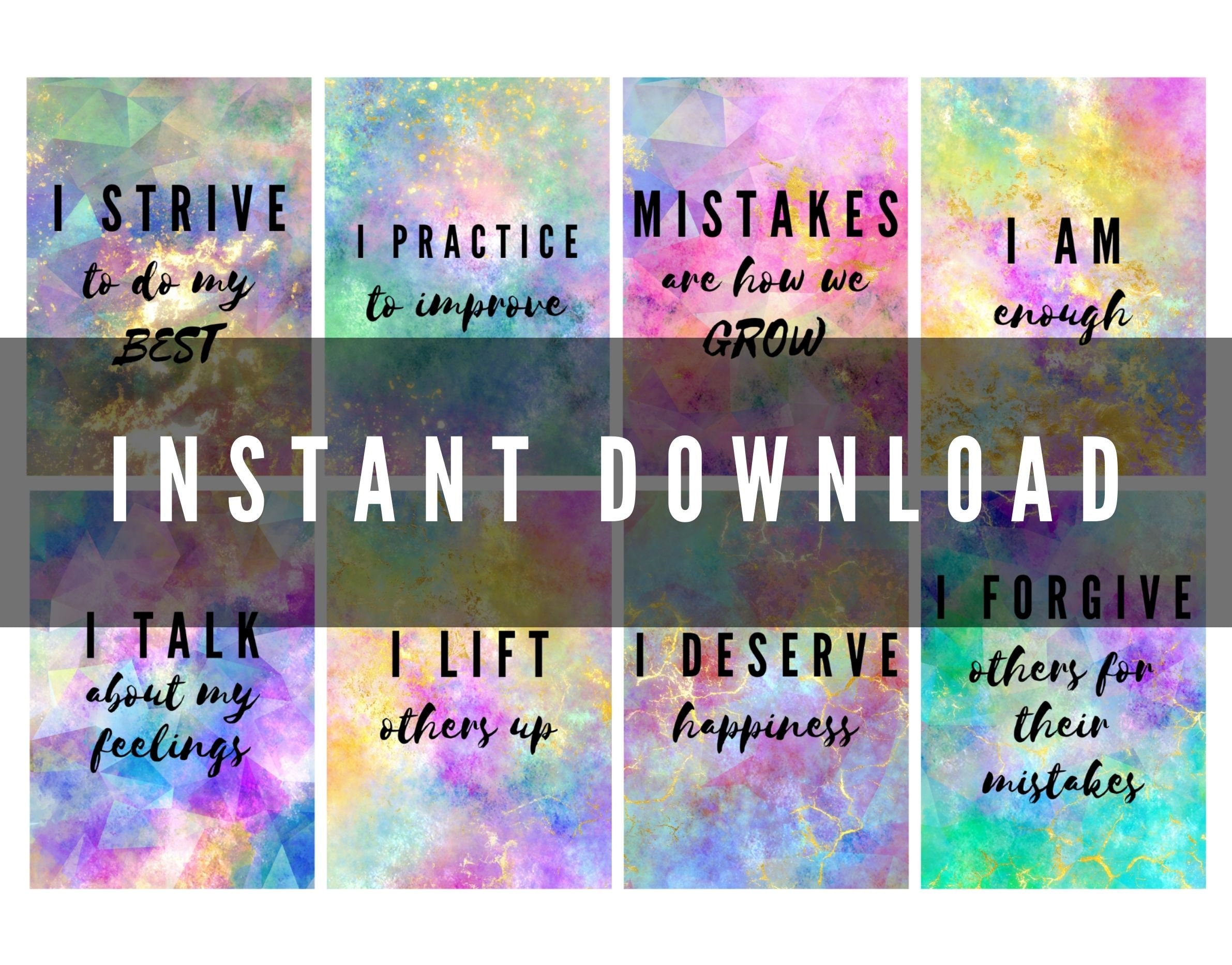 Printable Positive Affirmations Cards for Adults and Kids, 32