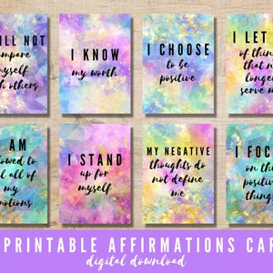 Carte di affermazioni positive stampabili per adulti e bambini, 32 carte di affermazioni, mentalità positiva, affermazioni quotidiane