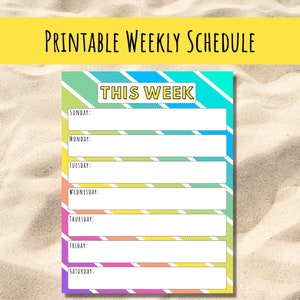 Printable Weekly Schedule For Kids, Summer Planner Pages for Kids, Weekly Calendar Printable, Organization Pages for kids Schedule, Rainbow