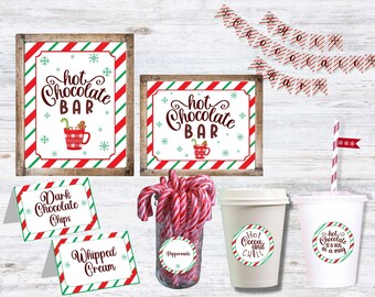 Hot Chocolate Bar Kit Peppermint Striped Instant Download Printable, Christmas Hot Chocolate Station, Hot Chocolate Bar Sign, Tags, Labels
