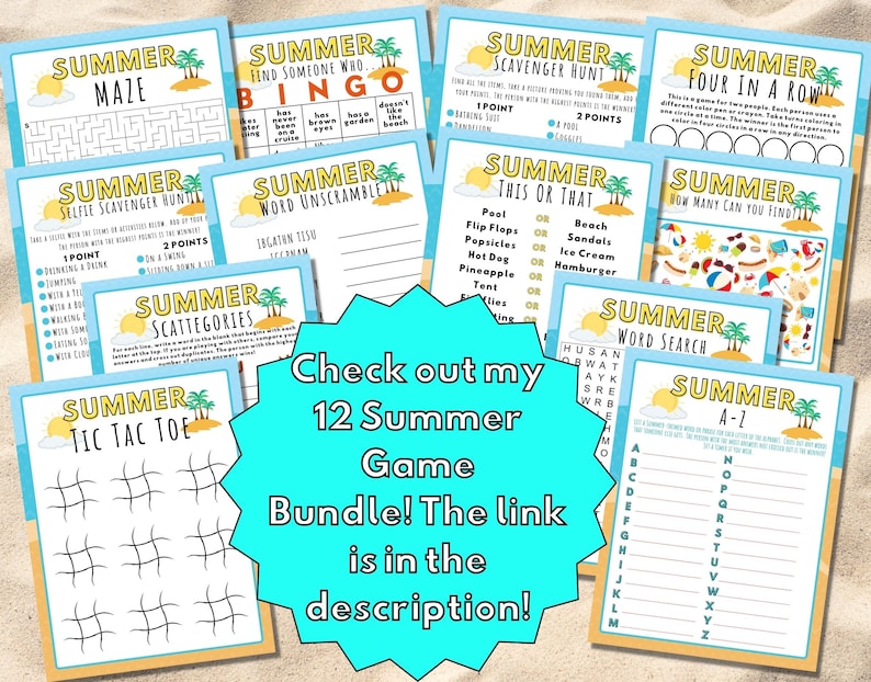 Summer Scattergories Printable Party Game, Large Group Games for