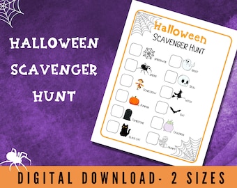 Halloween Scavenger Hunt, Digital Download, 2 Sizes, Fun Group Game for Fall Parties