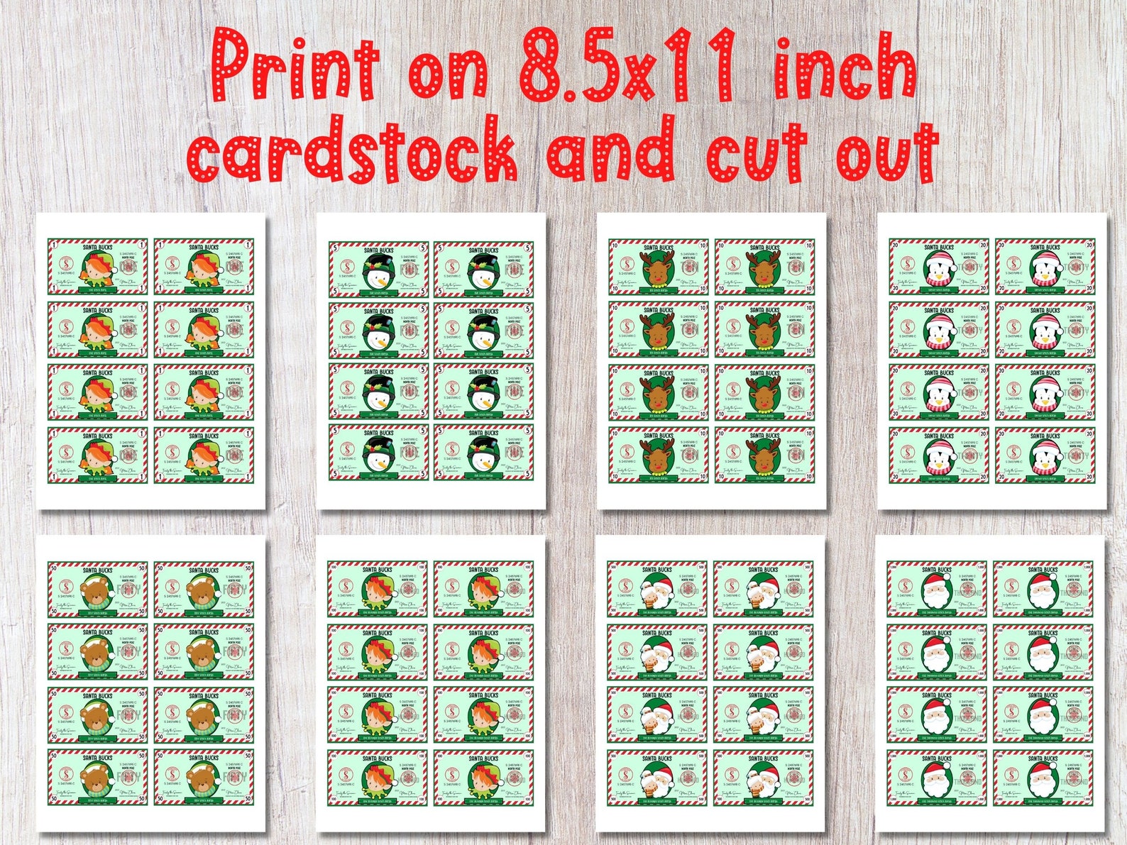 Christmas Printable Play Money Santa Bucks Fake Christmas - Etsy Canada