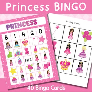 Prinzessin Bingo Spiel, Prinzessin Birthday Party Bingo, Klassenzimmer Spiel für Kinder, Märchen Spiel für Kinder und Erwachsene, 40 Karten Plus Marker