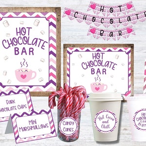 Hot Chocolate Bar Kit Valentine Chevron Striped Instant Download Printable, Pink Hot Chocolate Station, Hot Chocolate Bar Sign, Tags, Labels
