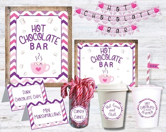 Hot Chocolate Bar Kit Valentine Chevron Striped Instant Download Printable, Pink Hot Chocolate Station, Hot Chocolate Bar Sign, Tags, Labels