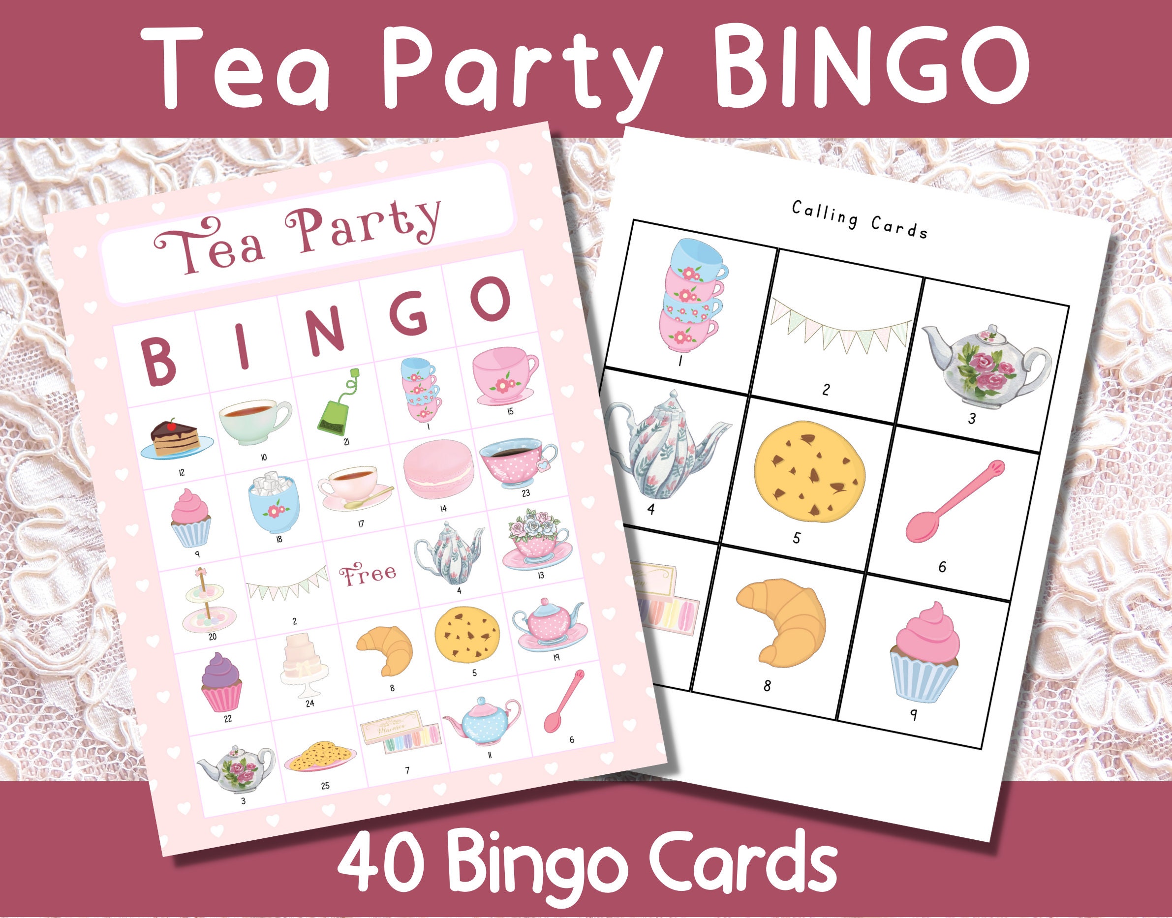 Printable Tea Party Bingo Game, Bridal Shower Game, Baby Shower ...