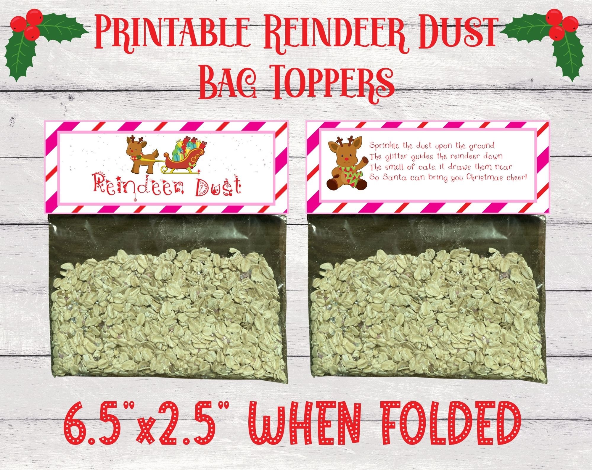 Printable Reindeer Dust Bag Tag, Reindeer Food, Pink and Red Peppermint  Stripes, Christmas Eve Tradition, Magic Reindeer Food Poem, 
