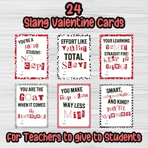 Cartões de Dia dos Namorados para Imprimir para Professores darem aos Alunos – Gíria Divertida e Moderna Valentines – Download Digital