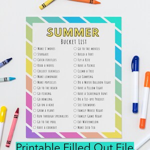 Summer Bucket List Printable, Blank and Filled Version, Editable File ...