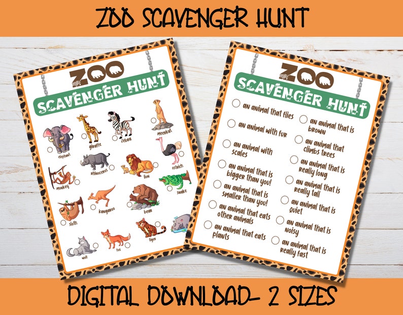 Zoo Scavenger Hunt for Kids Printable- 2 Versions for Older and Younger ...
