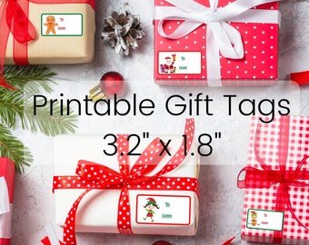 Puede incluir: Etiquetas de regalo imprimibles con diseños navideños festivos. Las etiquetas miden 3,2 pulgadas por 1,8 pulgadas y presentan un hombre de jengibre, Santa Claus, un elfo y un reno. Las etiquetas son perfectas para agregar un toque personal a tus regalos.