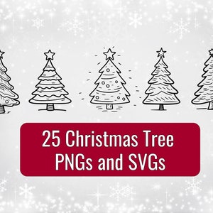 Charming Vintage Christmas Tree Doodles - 25 SVG & PNG Files for Your Festive Crafting!