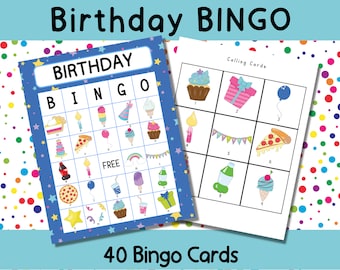 Birthday Party Bingo Game, Birthday Game and Activity, Kid Birthday Activity, Bingo Game for Children and Adults, 40 Cards Plus Markers