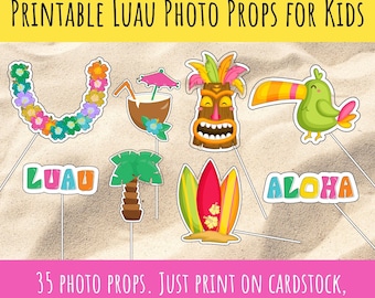 Printable Luau Photo Props For Kids Parties, Hawaiian Photo Props, Pool Beach Aloha Photo Props, Tropical Tiki, Hawaii, Island Pineapple