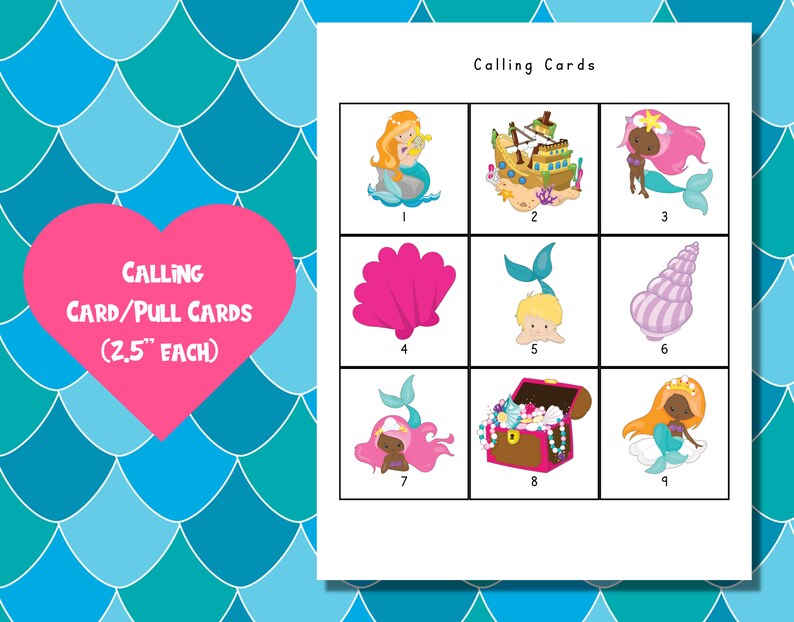 Mermaid Bingo Game, Mermaid Birthday Party Bingo, Classroom Game for Kids, Under the Sea Game ...