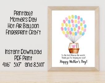 Mother's Day Fingerprint Art Craft- Printable Hot Air Balloon Fingerprint Art for Mother's Day