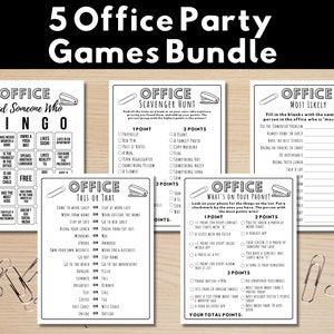 Office Party Game Bundle, 5 Printable Games, Work Party Activity, Team Building Games and Icebreakers for Coworkers