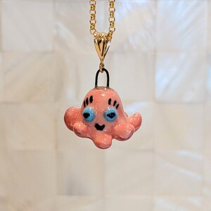 Pinky the Baby Octopus Porcelain Charm, Octopus Pendant, Octopus Necklace, Miniature Octopus, with Luster image 2