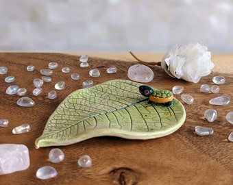 Tiny Turtle Leaf Ring Dish with Gold Luster