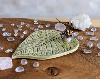 Purple Mushroom Leaf Ring Dish with Gold Luster