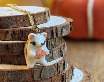 Bianca the Hedgehog Pendant, with Fall Leaf and Gold