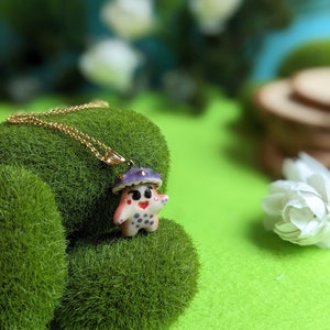 Winnie the Pink and Purple Mushroom Sprite Necklace with Gold image 1