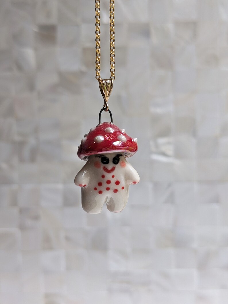Rita the Red Mushroom Sprite Necklace with Luster image 3