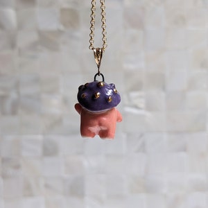 Winnie the Pink and Purple Mushroom Sprite Necklace with Gold image 5