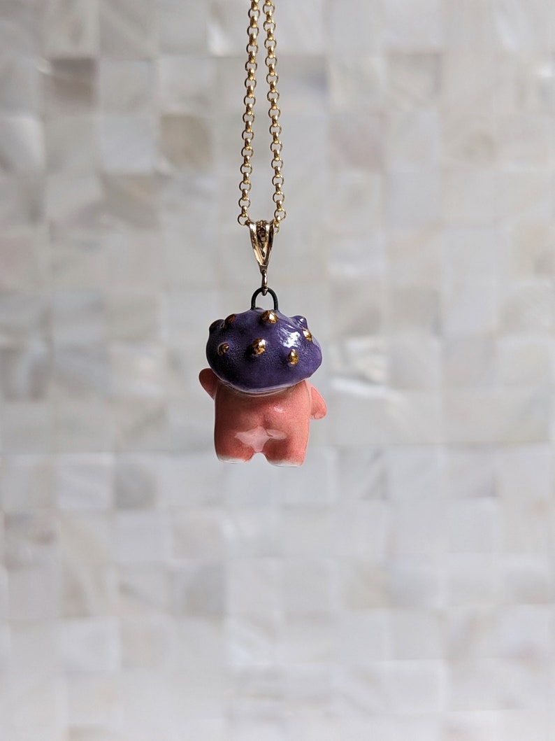 Winnie the Pink and Purple Mushroom Sprite Necklace with Gold image 5