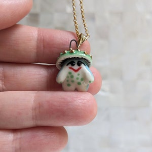 Smushi the Green and Blue Mushroom Sprite Necklace with Gold image 6