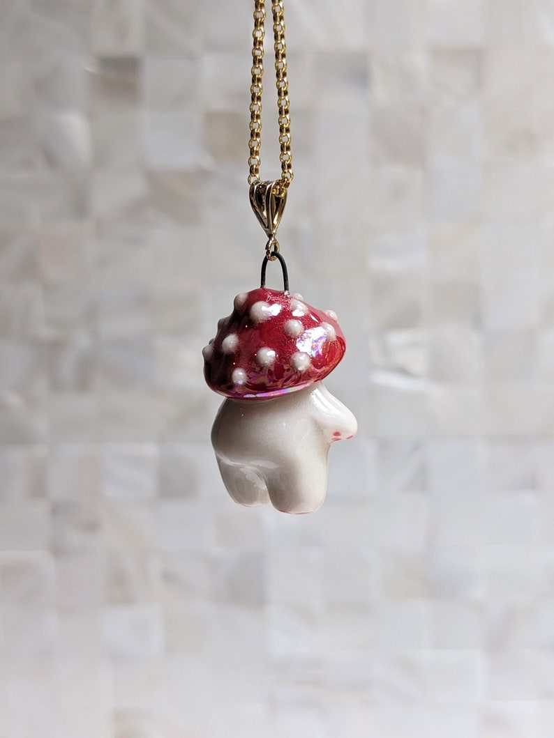 Rita the Red Mushroom Sprite Necklace with Luster image 6