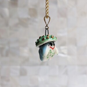 Smushi the Green and Blue Mushroom Sprite Necklace with Gold image 3