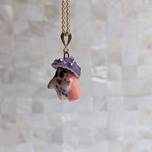 Winnie the Pink and Purple Mushroom Sprite Necklace with Gold image 3