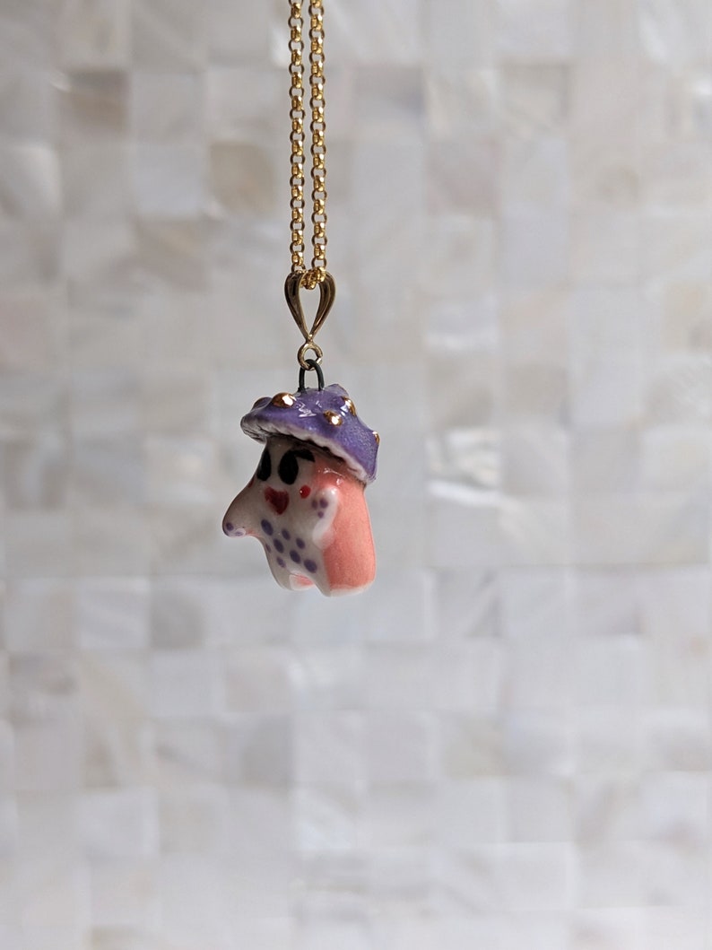 Winnie the Pink and Purple Mushroom Sprite Necklace with Gold image 3