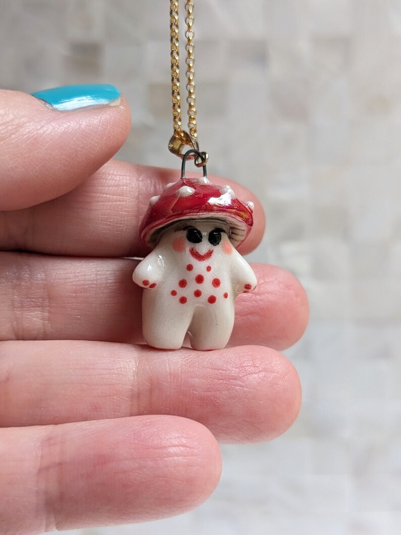 Rita the Red Mushroom Sprite Necklace with Luster image 7