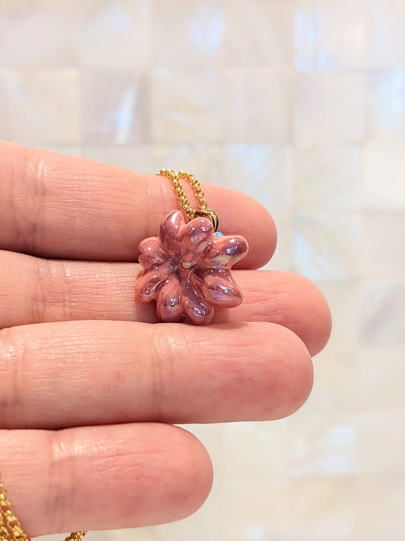 Pinky the Baby Octopus Porcelain Charm, Octopus Pendant, Octopus Necklace, Miniature Octopus, with Luster image 7