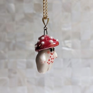 Rita the Red Mushroom Sprite Necklace with Luster image 5