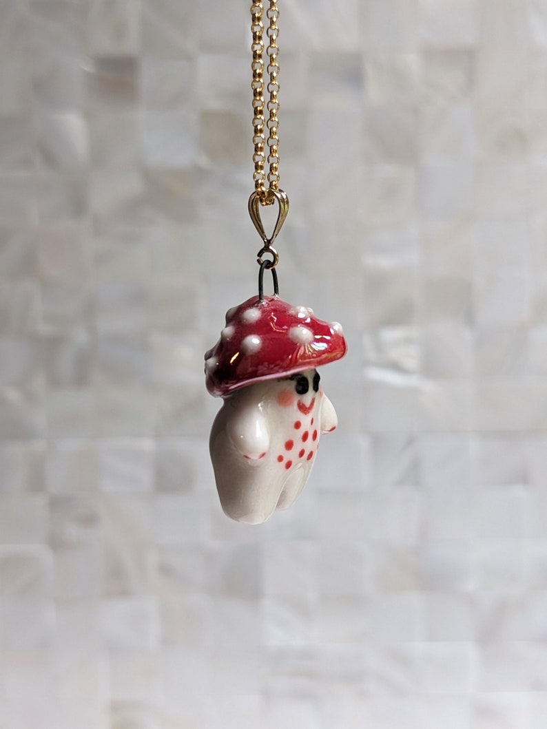 Rita the Red Mushroom Sprite Necklace with Luster image 5