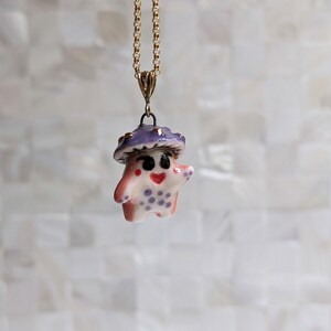 Winnie the Pink and Purple Mushroom Sprite Necklace with Gold image 2