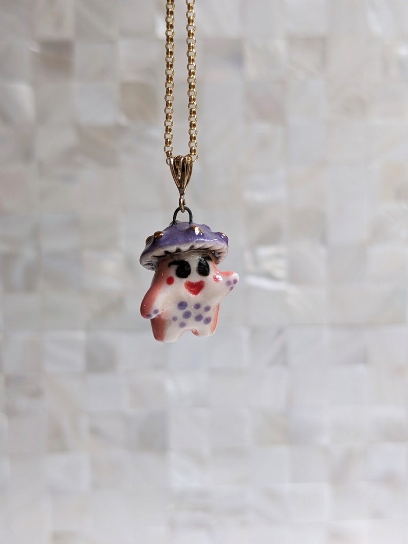 Winnie the Pink and Purple Mushroom Sprite Necklace with Gold image 2