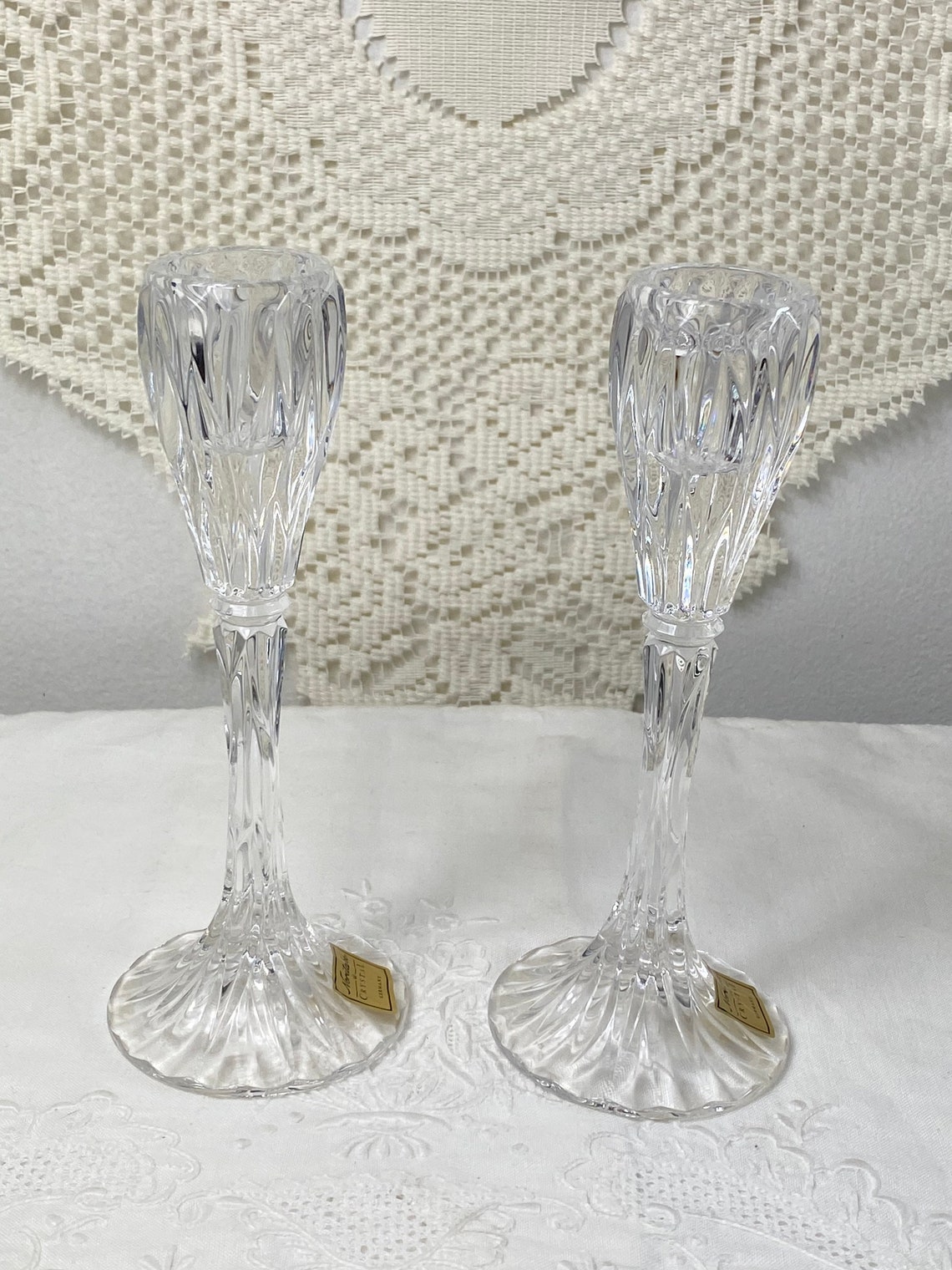 Vintage Noritake Crystal Satin Leaves Candlesticks Etsy