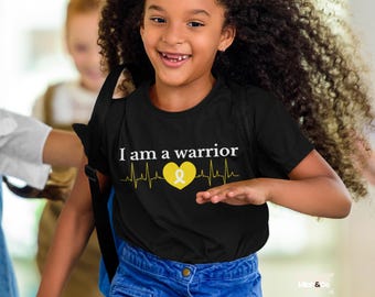 I Am a Warrior Shirt – Spina Bifida Awareness Tee – Yellow Ribbon Heartbeat T-Shirt – Rare Disease Advocacy Apparel
