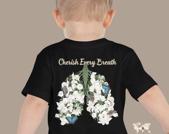 Cherish Every Breath Shirt – Floral Lung Awareness Tee – Respiratory & Tracheostomy Awareness Apparel – Medical Mama Gift