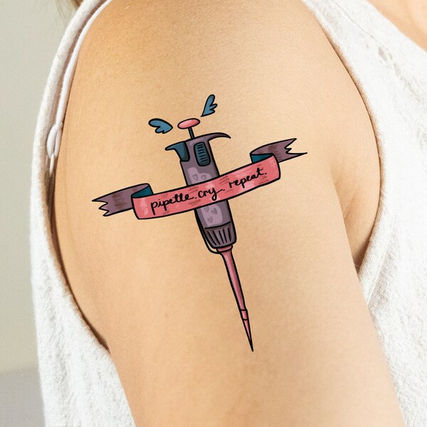 PCR Pipette Tattoo, cheeky microbiology tattoo, science tattoo, medical laboratory tattoo, lab tech gift, lab retreat idea