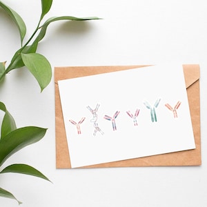 Cartão de aniversário de anticorpo - cartão minimalista de imunologia em aquarela - arte científica biomédica, cartão em branco, cartão de despedida